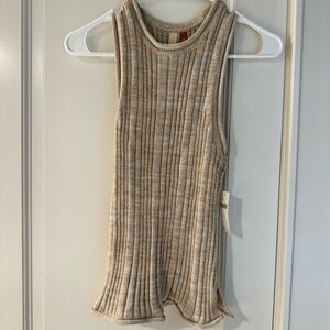 Sleeveless Ribbed Knit Top - Beige